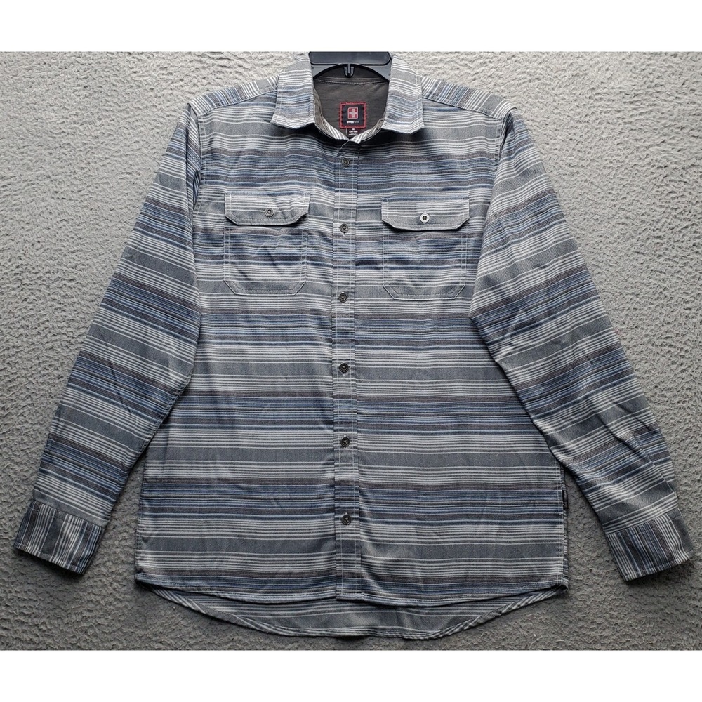 Swiss Tech Shirt Men Medium Multi Striped Stretch Long Sleeve Collared Button Up